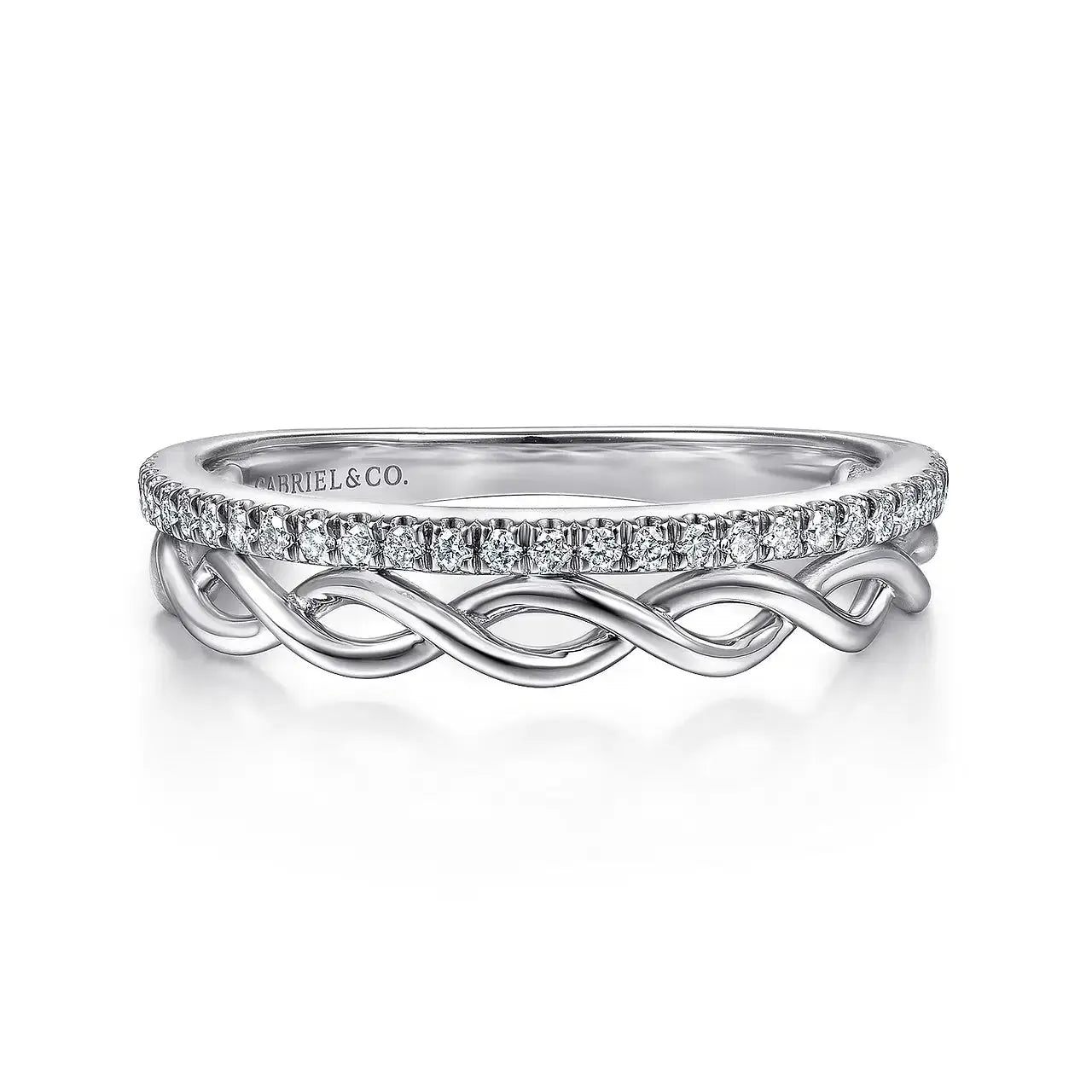 14K White Gold Braided Metal & Diamond Row Ring - THEDIAMONDSTORE