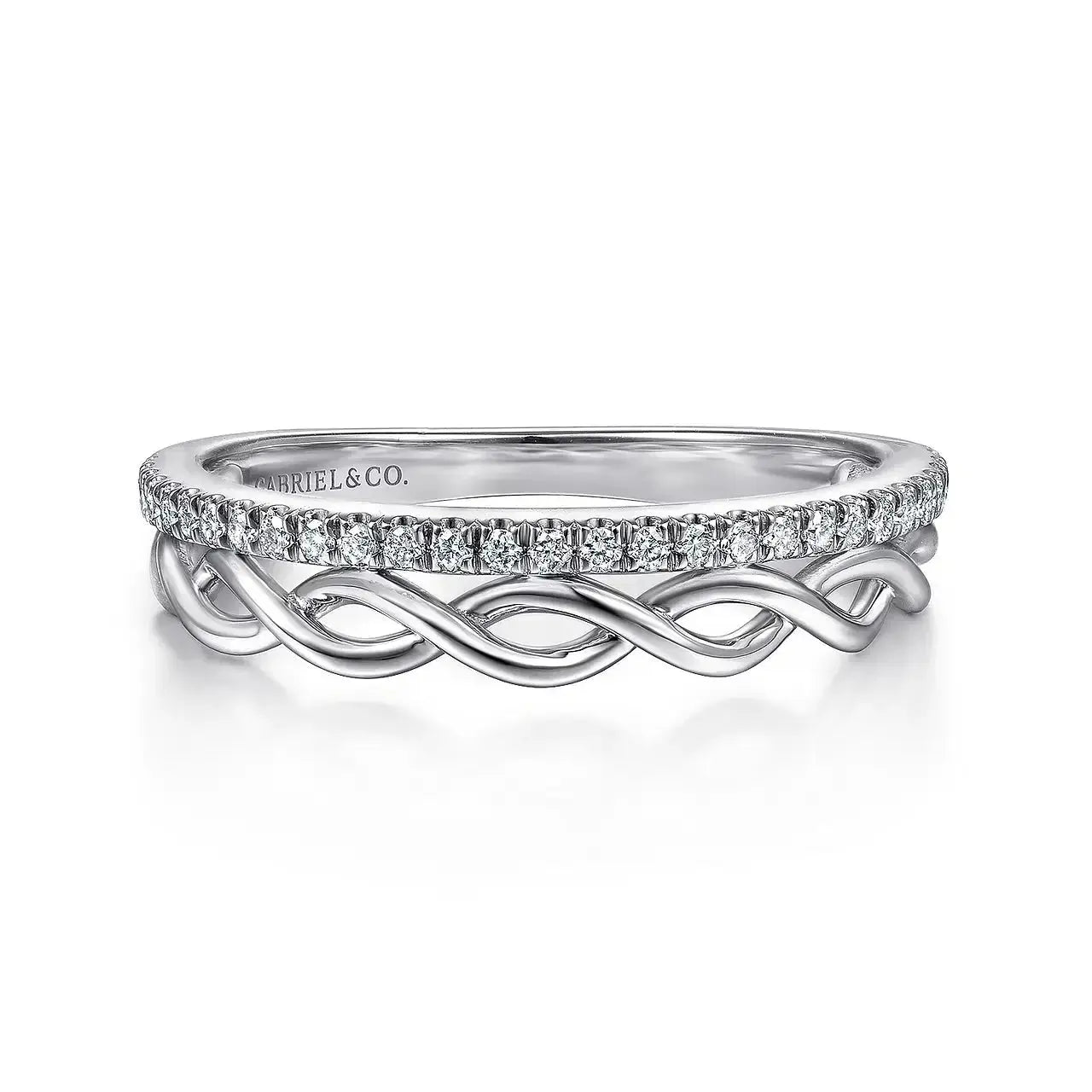 14K White Gold Braided Metal & Diamond Row Ring by THEDIAMONDSTORE | The Diamond Store Las Vegas