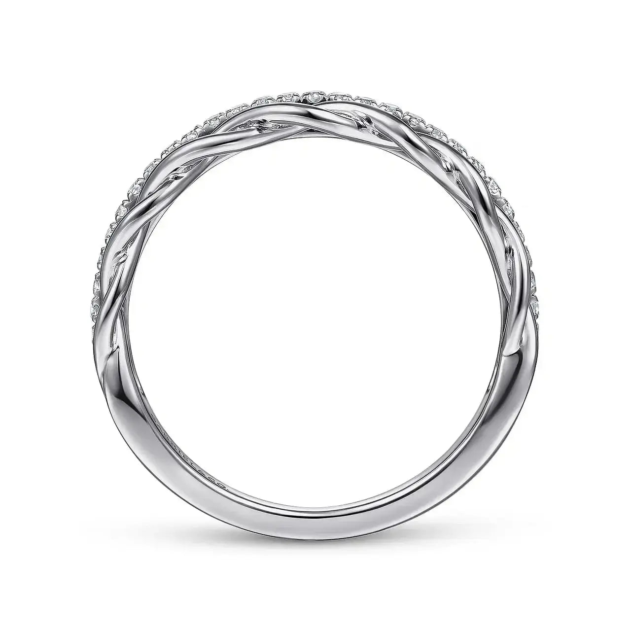 14K White Gold Braided Metal & Diamond Row Ring by THEDIAMONDSTORE | The Diamond Store Las Vegas