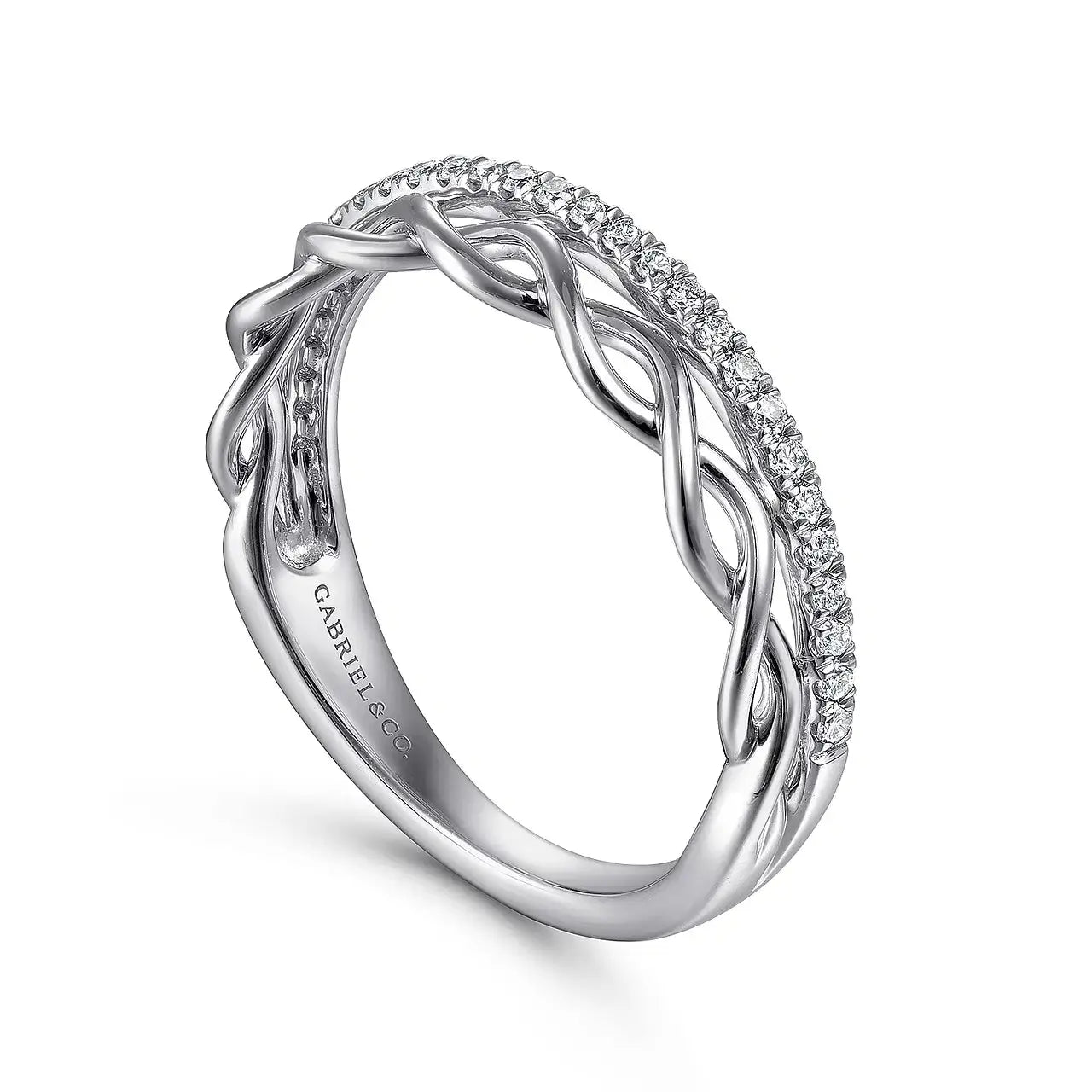14K White Gold Braided Metal & Diamond Row Ring by THEDIAMONDSTORE | The Diamond Store Las Vegas