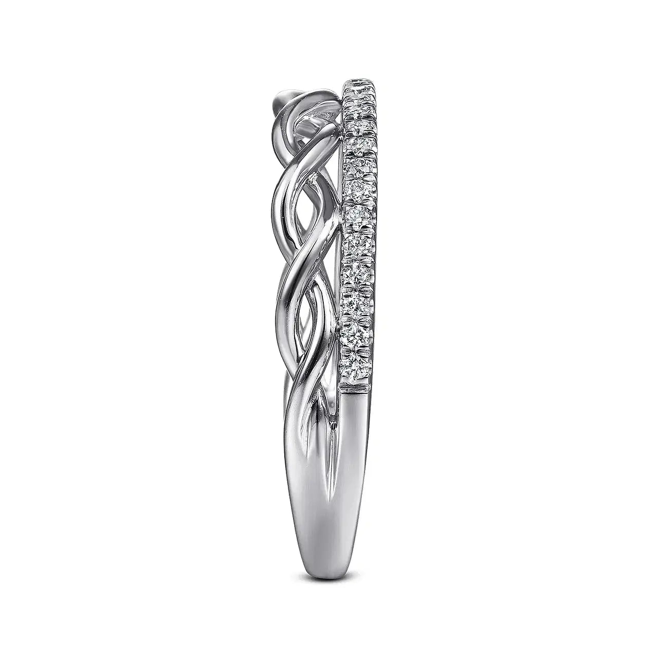 14K White Gold Braided Metal & Diamond Row Ring by THEDIAMONDSTORE | The Diamond Store Las Vegas