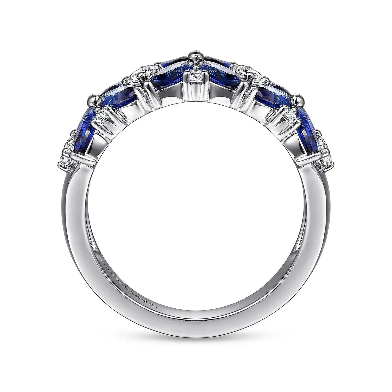 14K White Gold Diamond & Blue Sapphire Floral Ring - THEDIAMONDSTORE