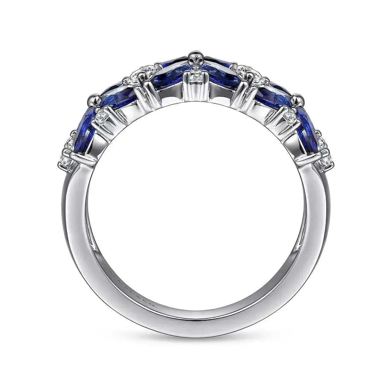 14K White Gold Diamond & Blue Sapphire Floral Ring by THEDIAMONDSTORE | The Diamond Store Las Vegas