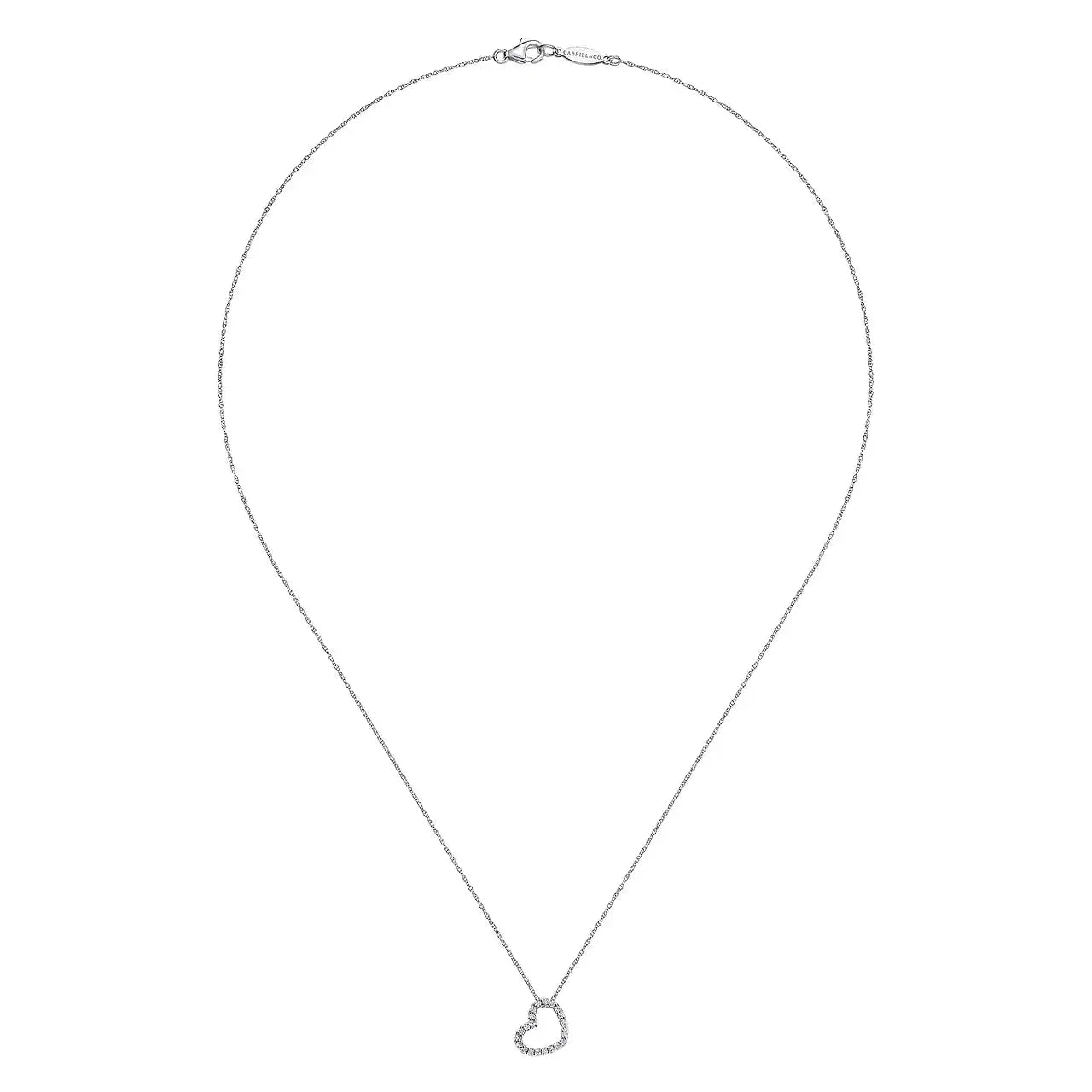 14K White Gold Pavé Diamond Sideways Open Heart Necklace - THEDIAMONDSTORE