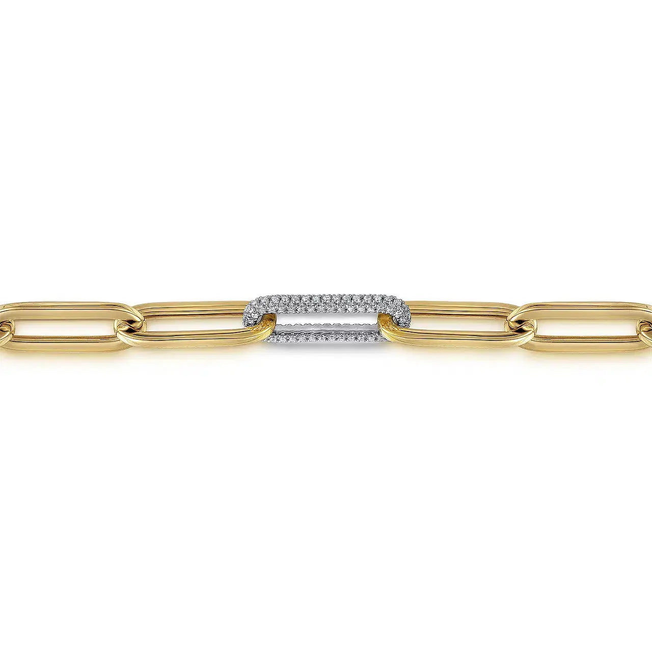 14K White-Yellow Gold Diamond Pavé Link Station Bracelet - THEDIAMONDSTORE