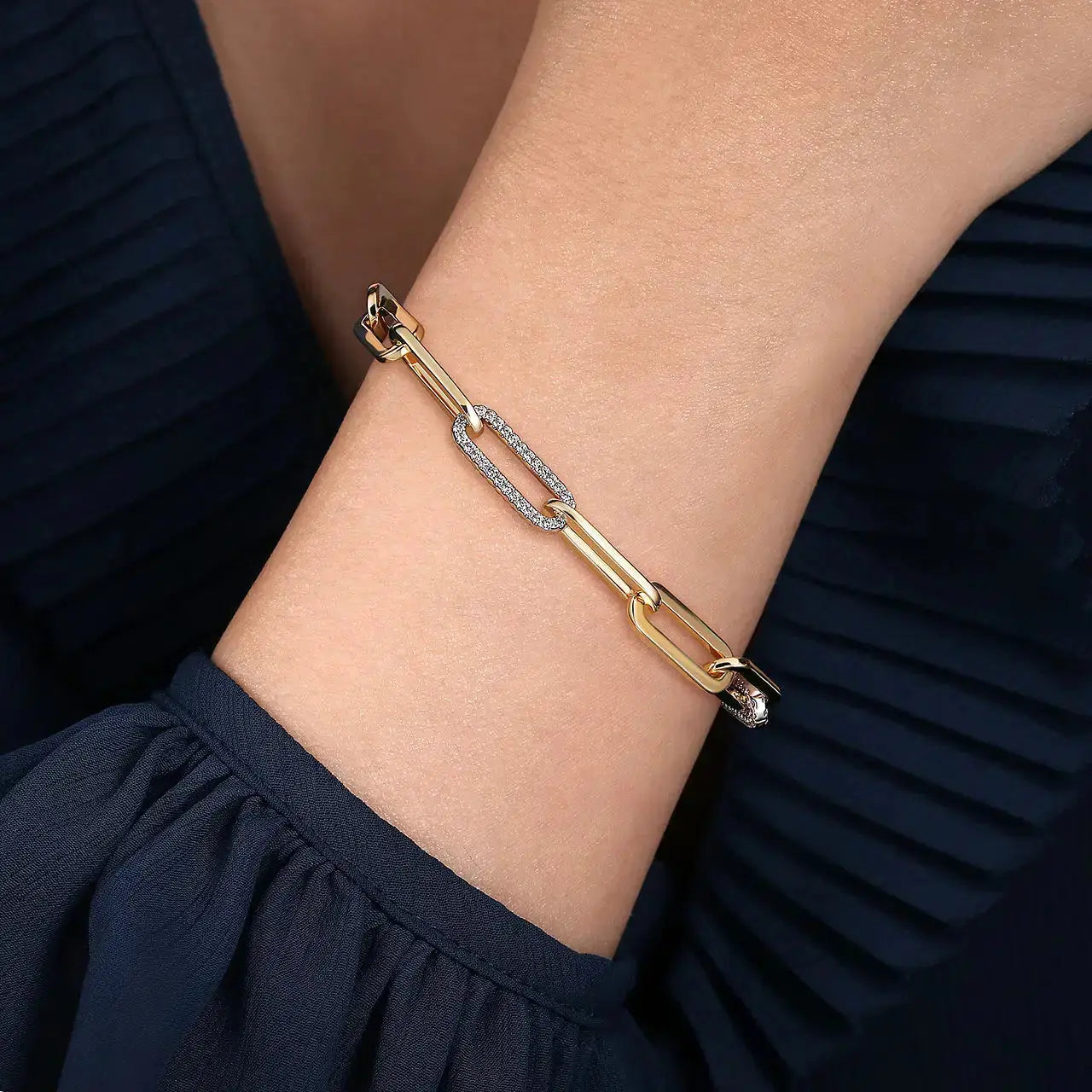 14K White-Yellow Gold Diamond Pavé Link Station Bracelet by THEDIAMONDSTORE | The Diamond Store Las Vegas