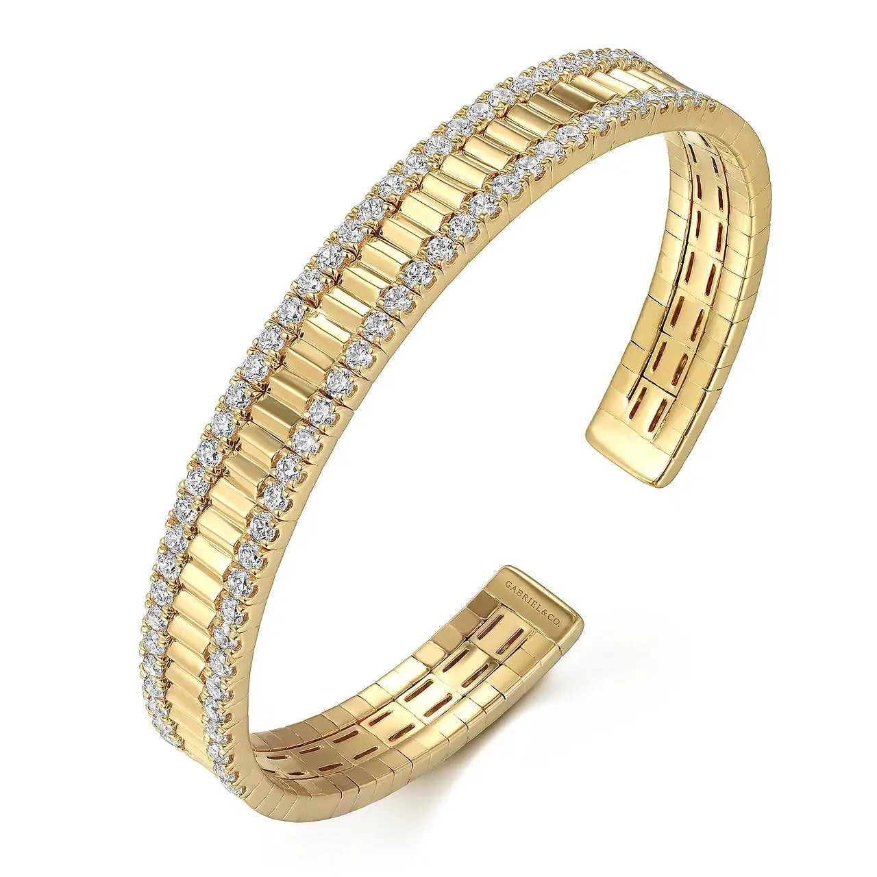 14K Yellow Gold Diamond Cut Cuff Bangle - THEDIAMONDSTORE