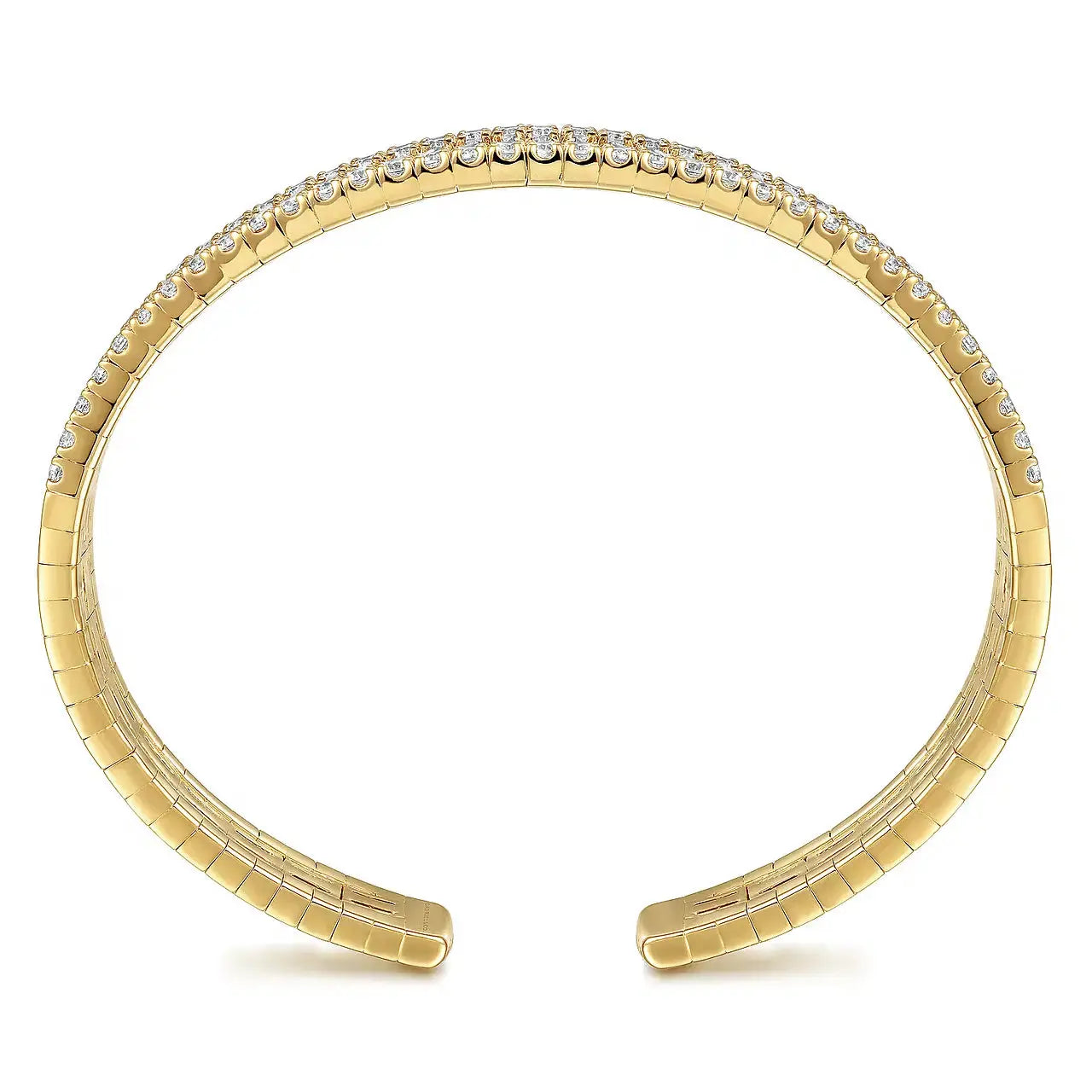14K Yellow Gold Diamond Cut Cuff Bangle - THEDIAMONDSTORE