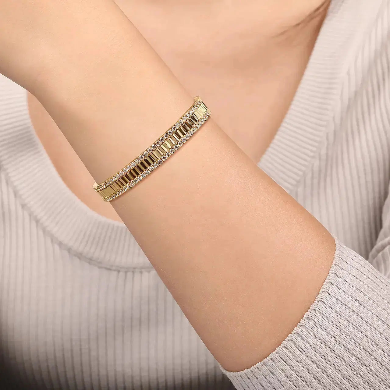 14K Yellow Gold Diamond Cut Cuff Bangle by THEDIAMONDSTORE | The Diamond Store Las Vegas