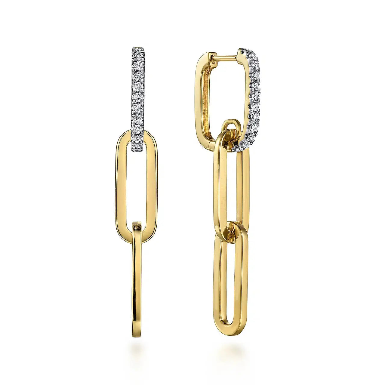 14K Yellow Gold Diamond Link Hollow Chain Drop Earrings - THEDIAMONDSTORE