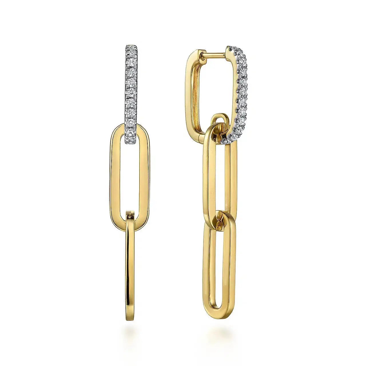 14K Yellow Gold Diamond Link Hollow Chain Drop Earrings by THEDIAMONDSTORE | The Diamond Store Las Vegas