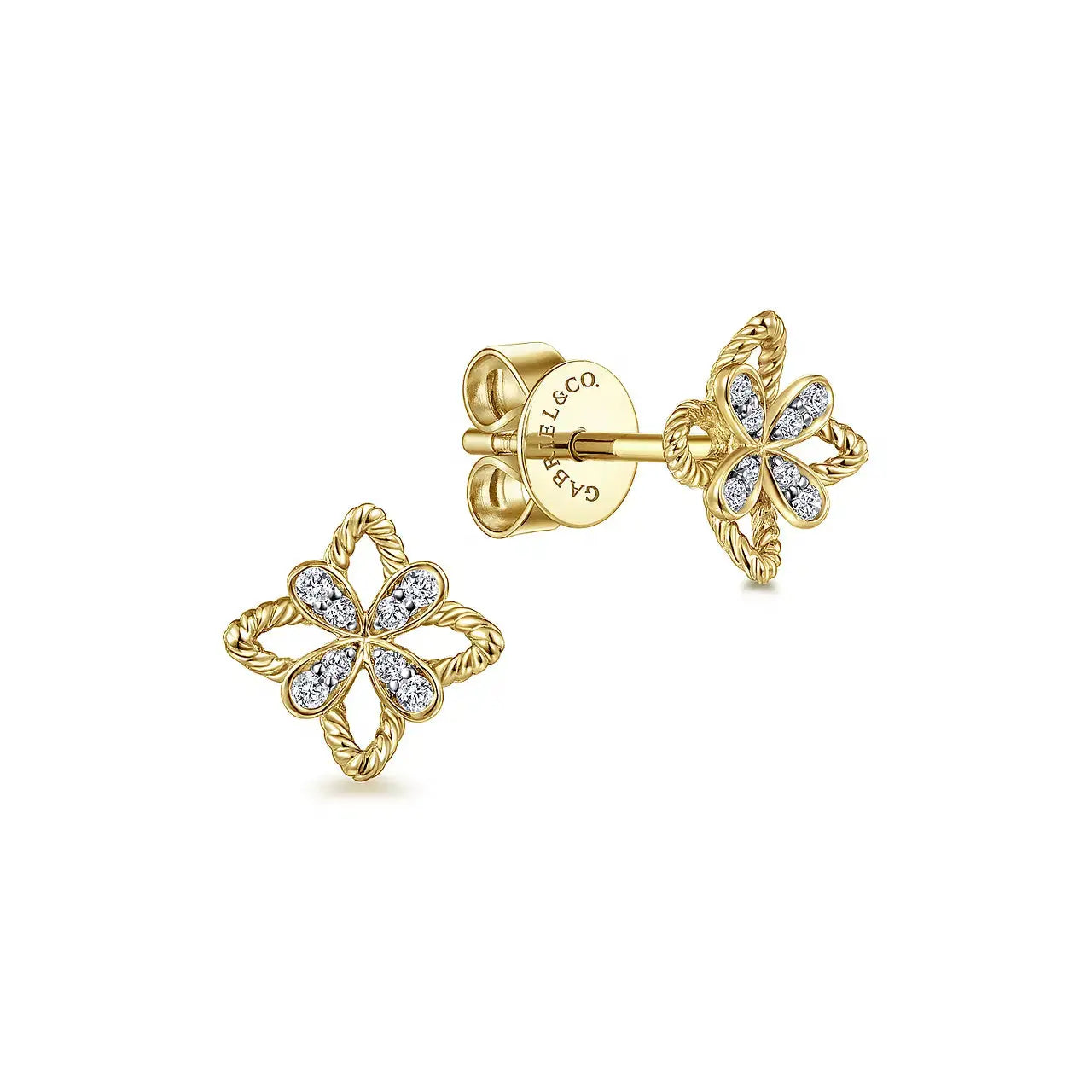 14K Yellow Gold Floral Diamond Stud Earrings - THEDIAMONDSTORE