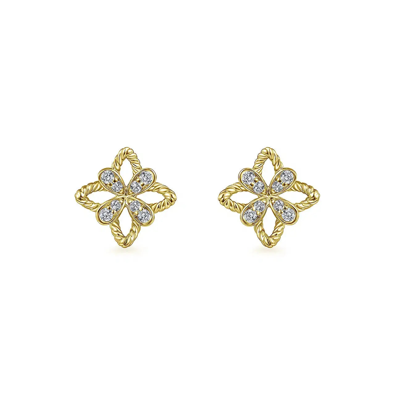 14K Yellow Gold Floral Diamond Stud Earrings - THEDIAMONDSTORE