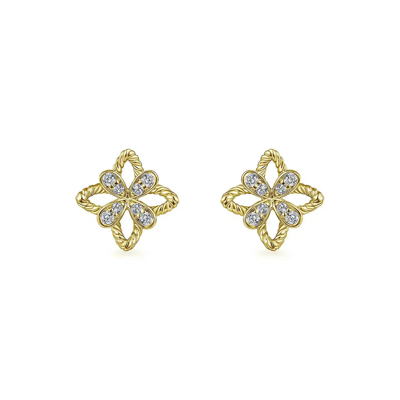 14K Yellow Gold Floral Diamond Stud Earrings by THEDIAMONDSTORE | The Diamond Store Las Vegas
