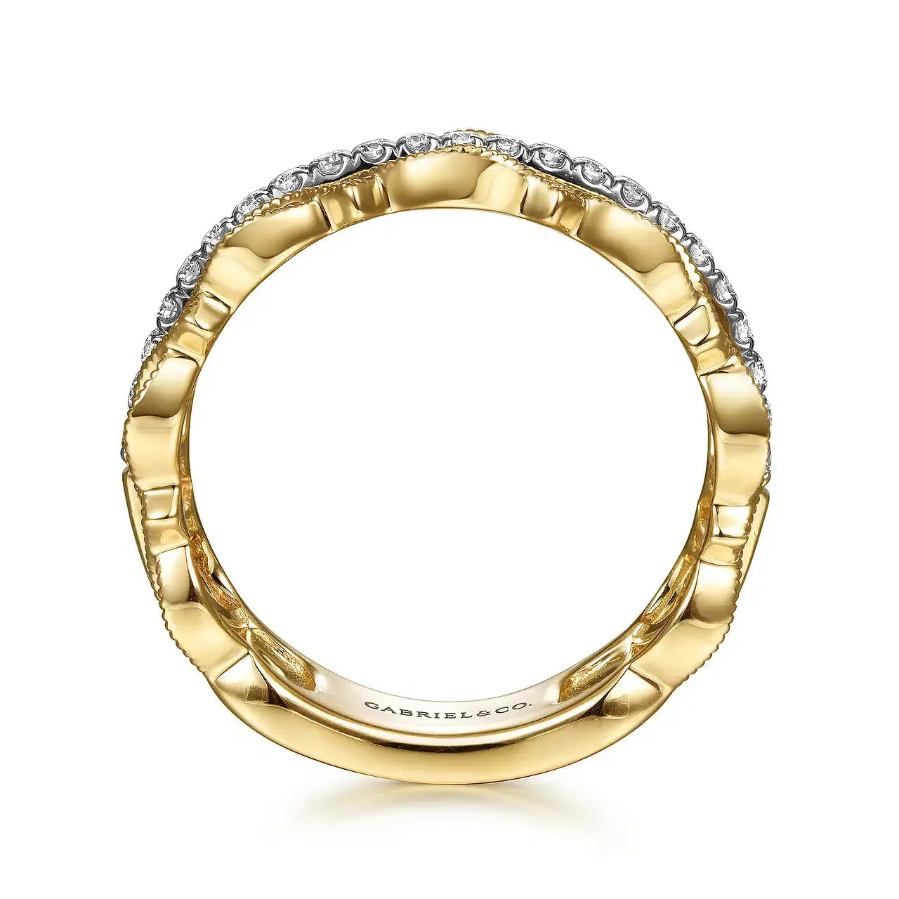 14K Yellow Gold Geometric & Diamond Three-Row Stackable Ring - THEDIAMONDSTORE