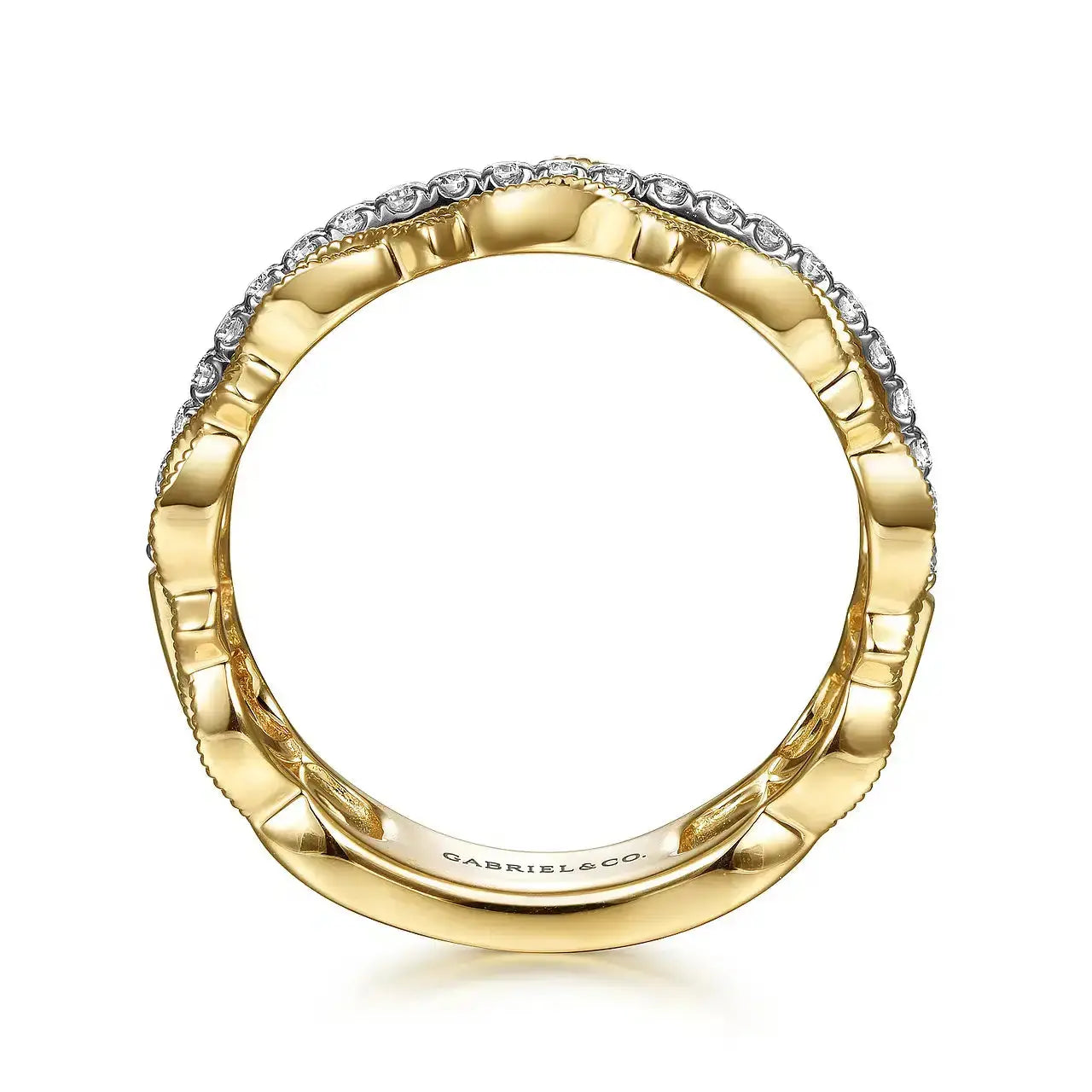 14K Yellow Gold Geometric & Diamond Three-Row Stackable Ring by THEDIAMONDSTORE | The Diamond Store Las Vegas