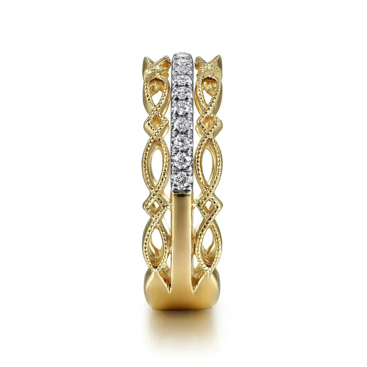 14K Yellow Gold Geometric & Diamond Three-Row Stackable Ring by THEDIAMONDSTORE | The Diamond Store Las Vegas