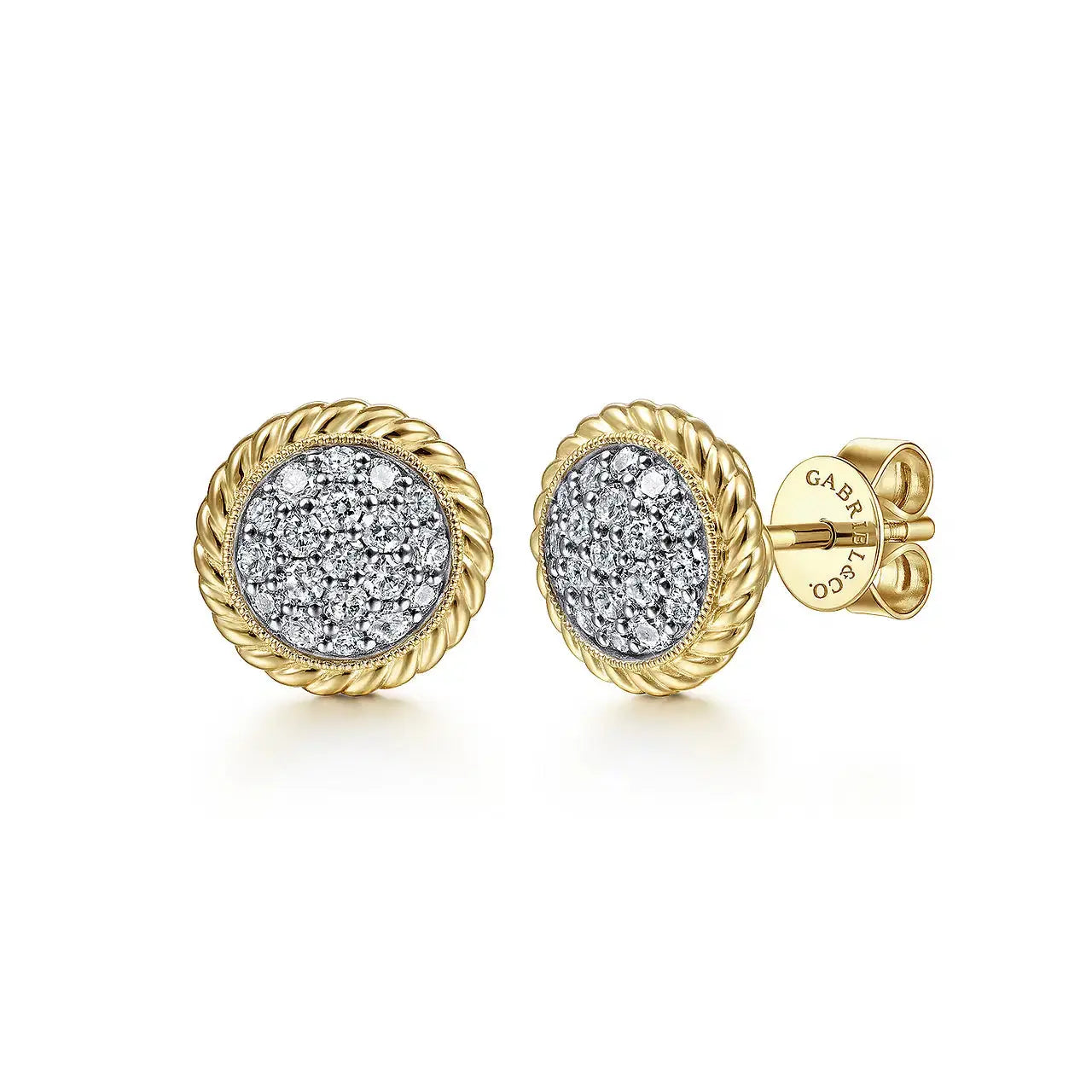 14K Yellow Gold Round Pavé Diamond Stud Earrings - THEDIAMONDSTORE