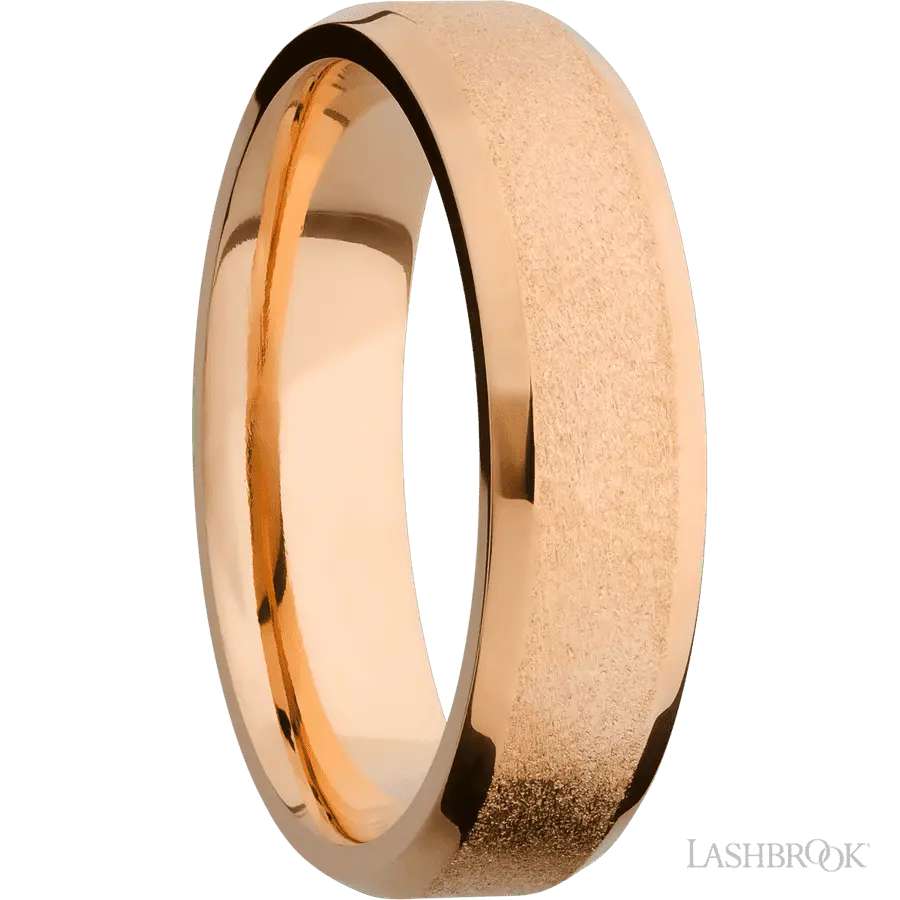6 mm wide Beveled 14K Rose Gold band. Lashbrook