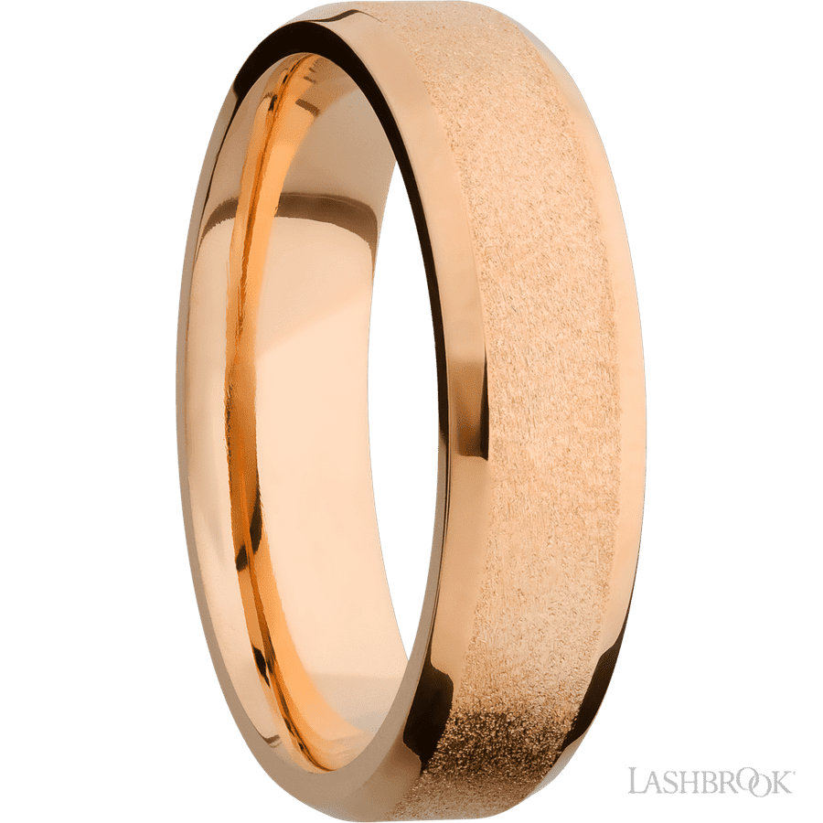 6 mm wide Beveled 14K Rose Gold band.