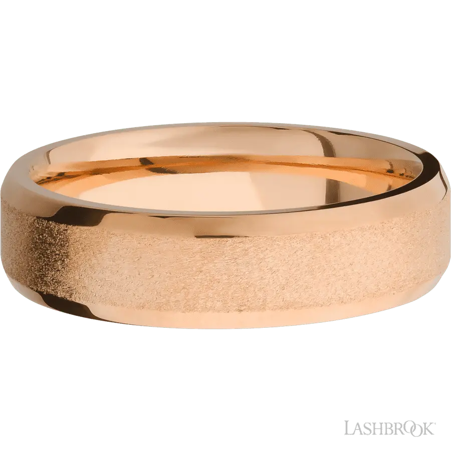 6 mm wide Beveled 14K Rose Gold band.