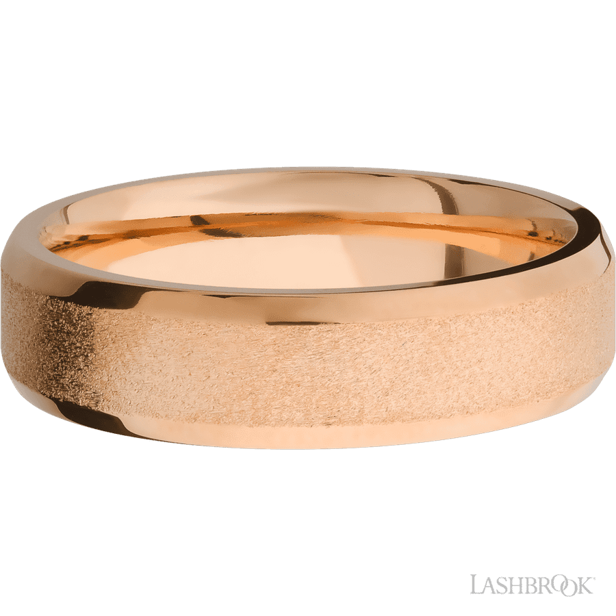 6 mm wide Beveled 14K Rose Gold band.