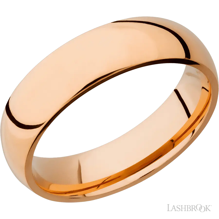 6 mm wide Domed 14K Rose Gold band. Lashbrook