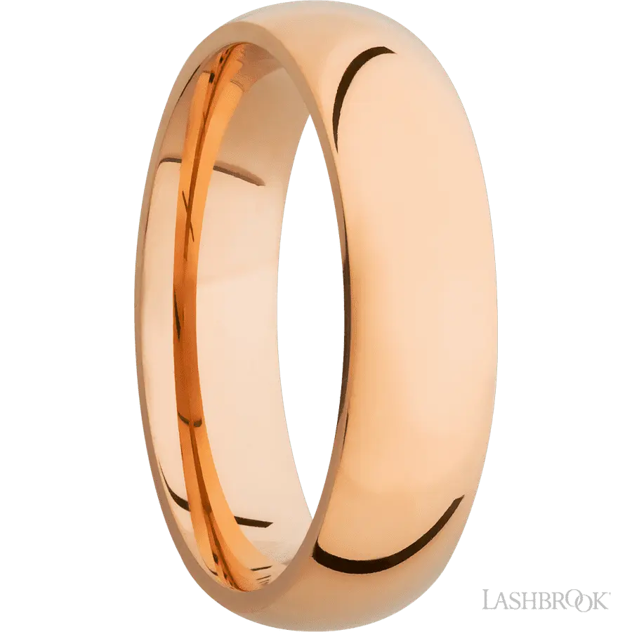 6 mm wide Domed 14K Rose Gold band. Lashbrook