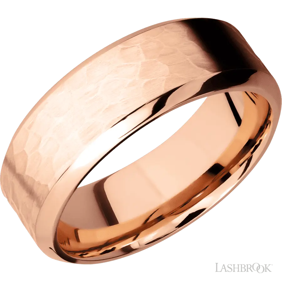 8 mm wide High Bevel 14K Rose Gold band.