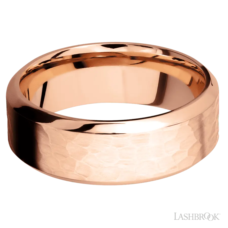 8 mm wide High Bevel 14K Rose Gold band.