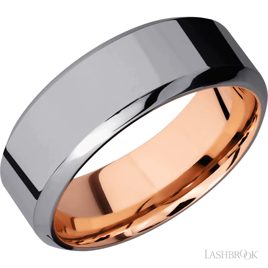 8 mm wide High Bevel Tantalum band featuring a 14K Rose Gold sleeve. Lashbrook