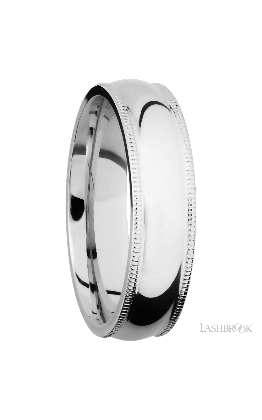 6 mm wide Domed Milgrain Edges 14K White Gold band.