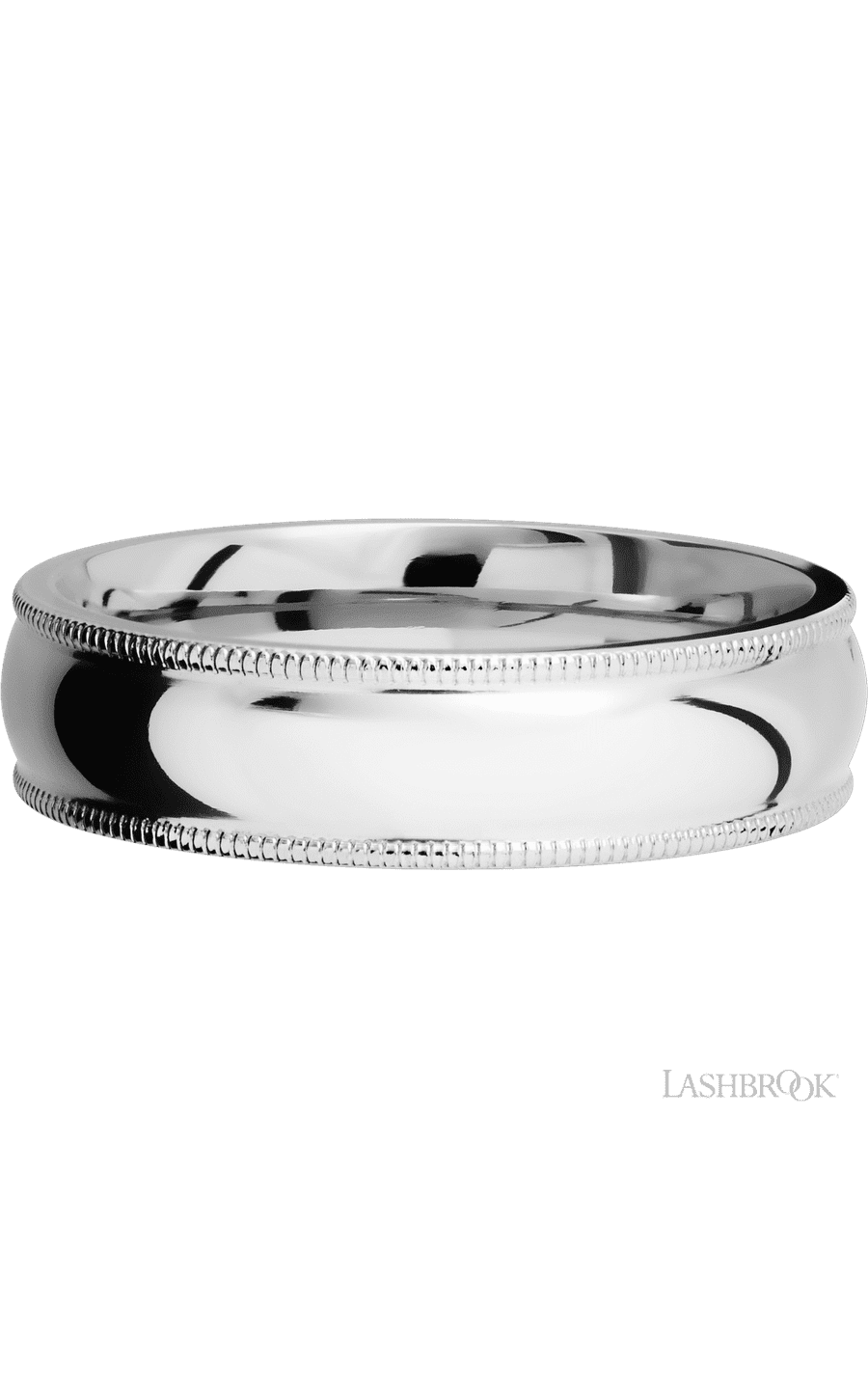 6 mm wide Domed Milgrain Edges 14K White Gold band.