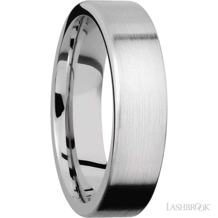 6 mm wide Flat 14K White Gold band.