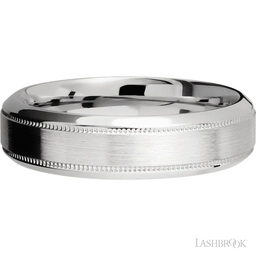 6 mm wide High Bevel Milgrain 14K White Gold band.