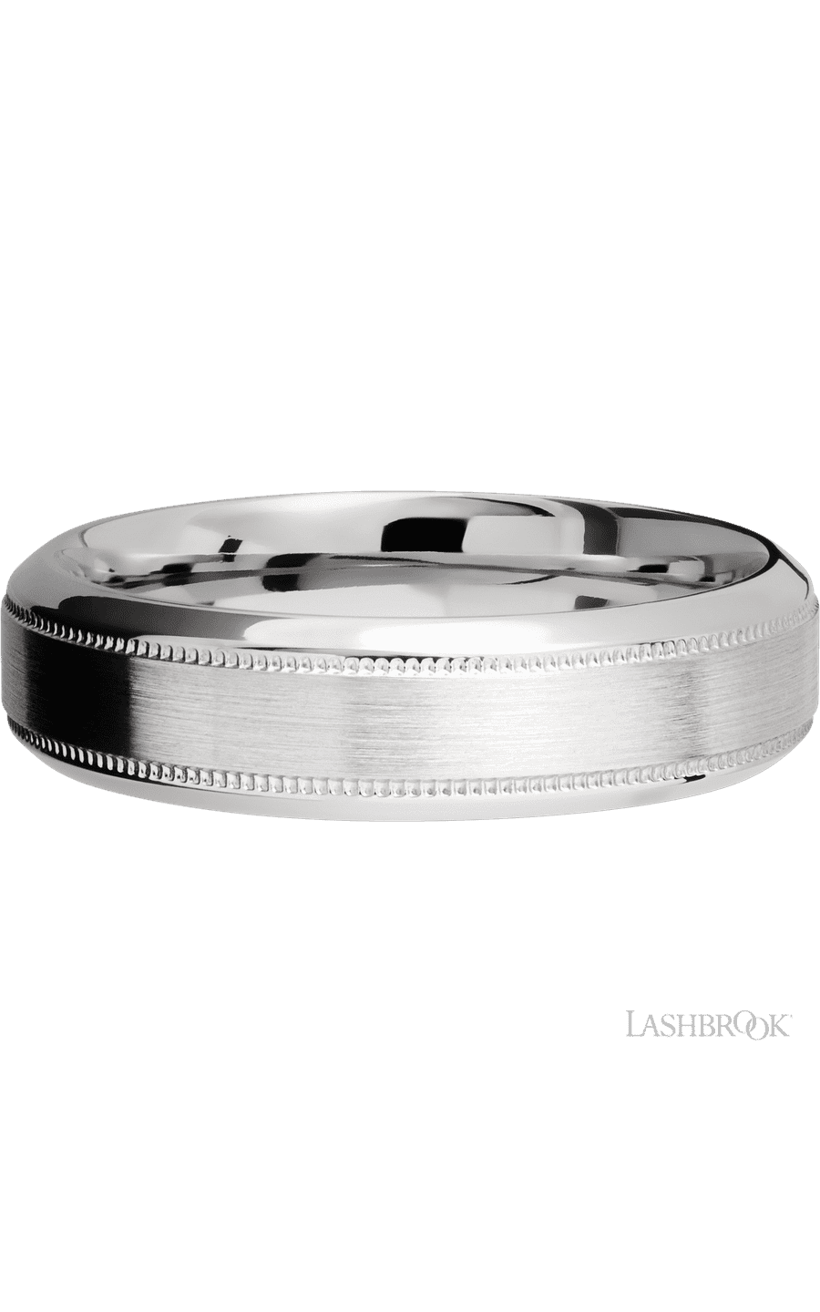 6 mm wide High Bevel Milgrain 14K White Gold band.