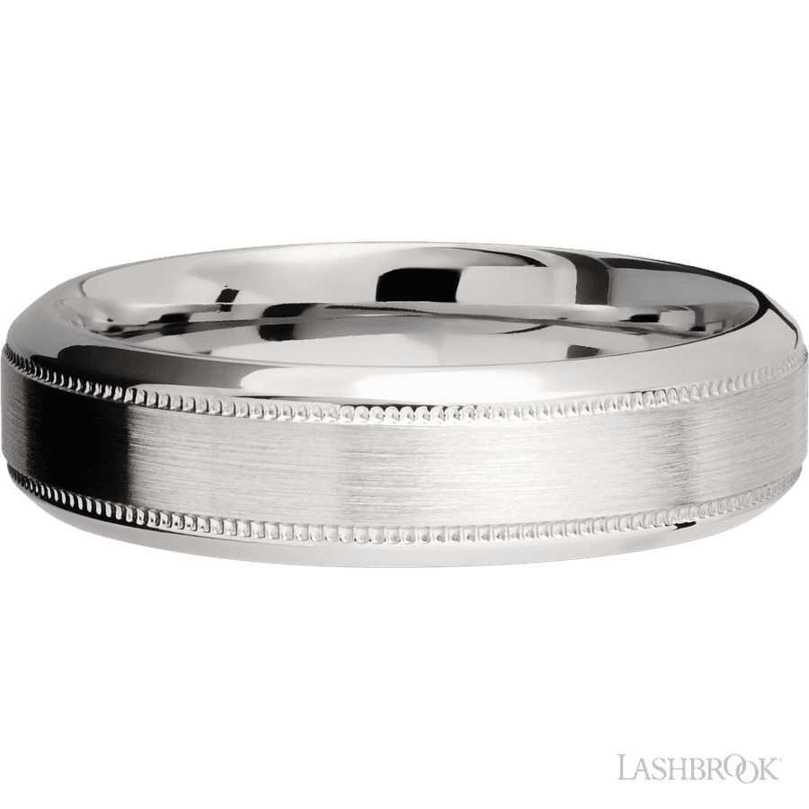 6 mm wide High Bevel Milgrain 14K White Gold band.