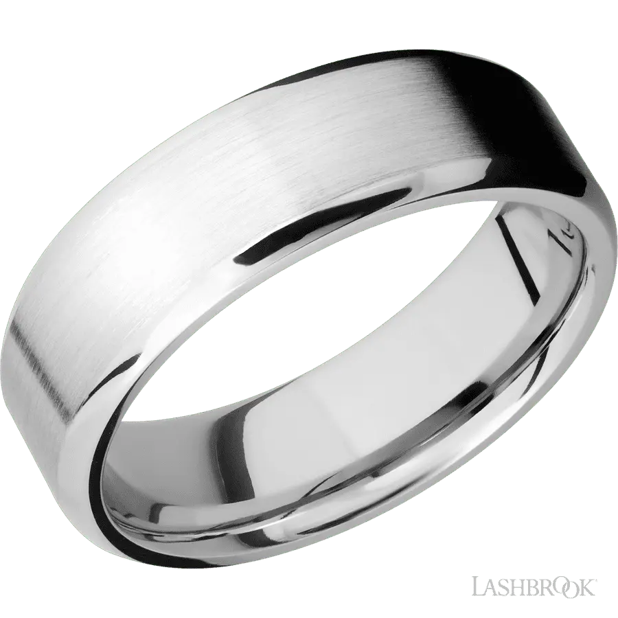 7 mm wide Beveled 14K White Gold band.