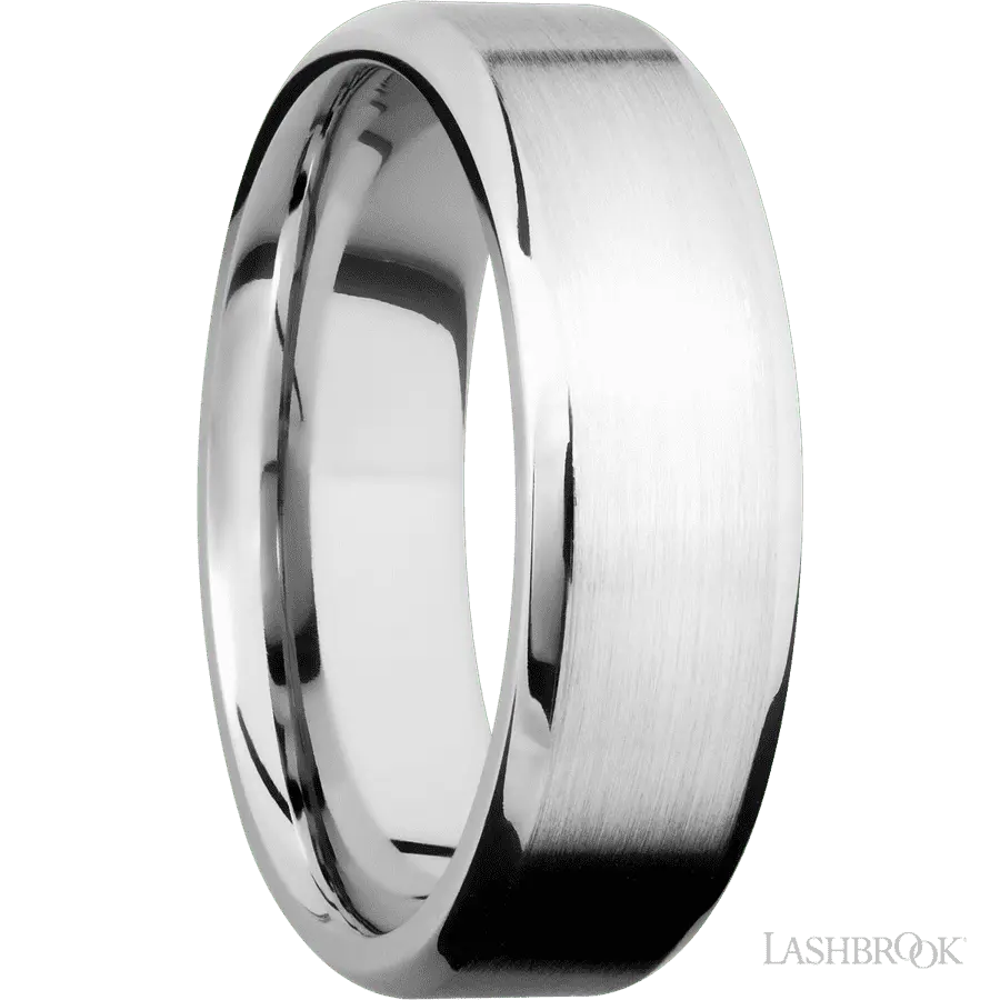 7 mm wide Beveled 14K White Gold band.