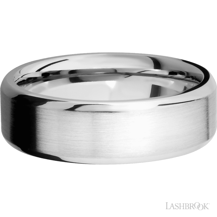 7 mm wide Beveled 14K White Gold band.