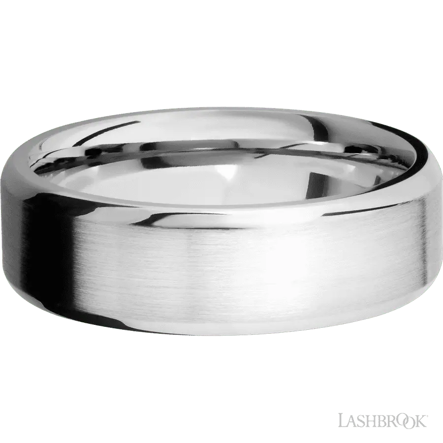 7 mm wide Beveled 14K White Gold band. Lashbrook