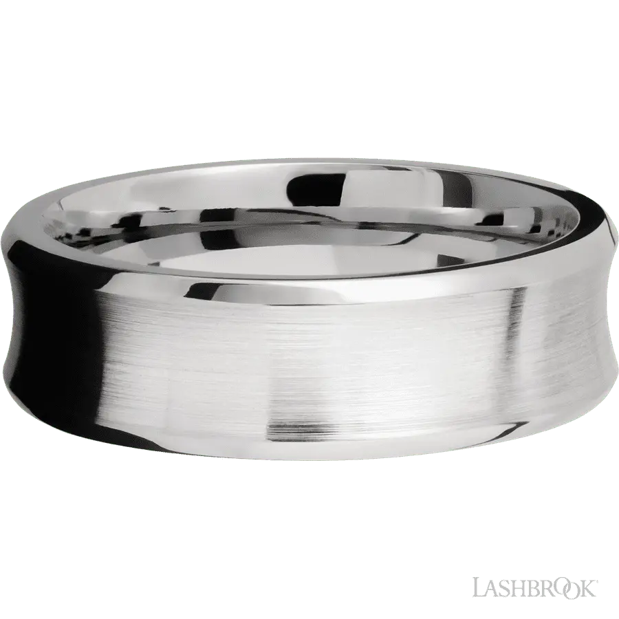 7 mm wide Concave Bevel 14K White Gold band.