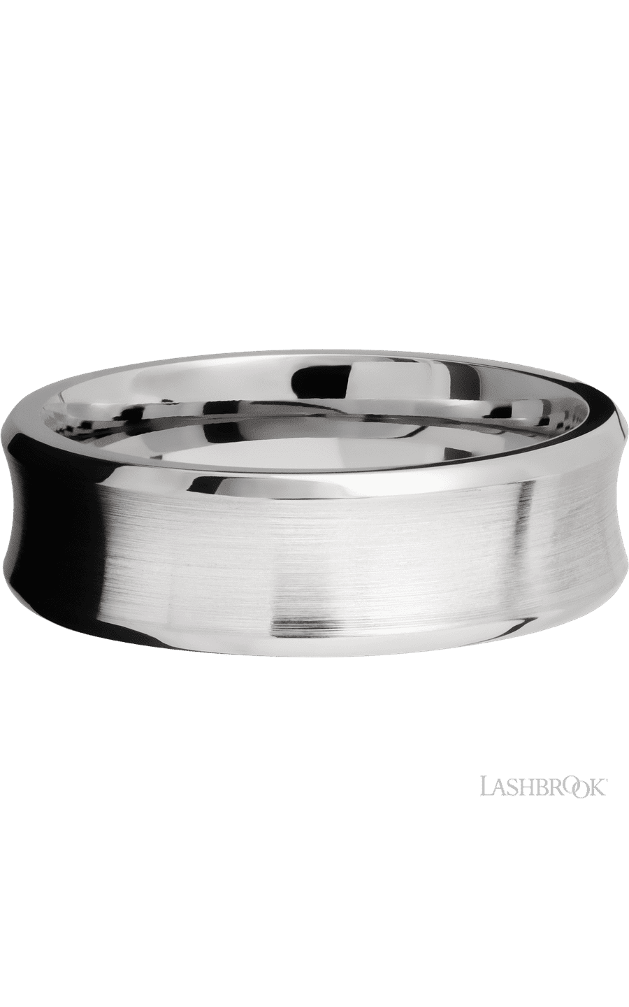 7 mm wide Concave Bevel 14K White Gold band.