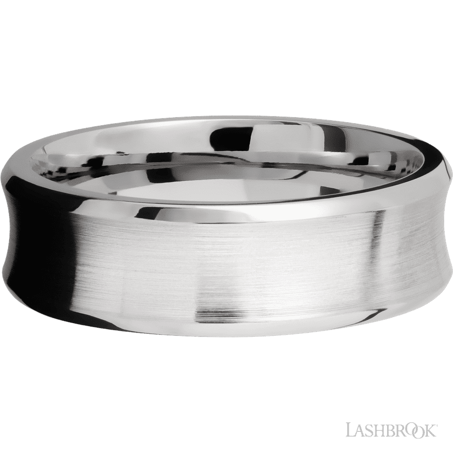 7 mm wide Concave Bevel 14K White Gold band.