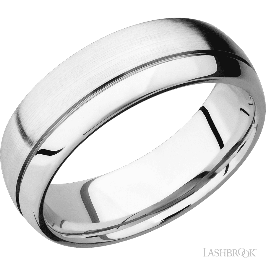 7 mm wide Domed with Off Center Accent Groove 14K White Gold band.