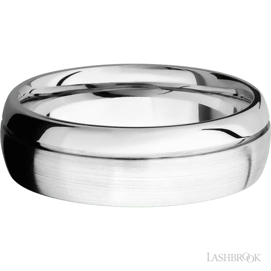 7 mm wide Domed with Off Center Accent Groove 14K White Gold band.