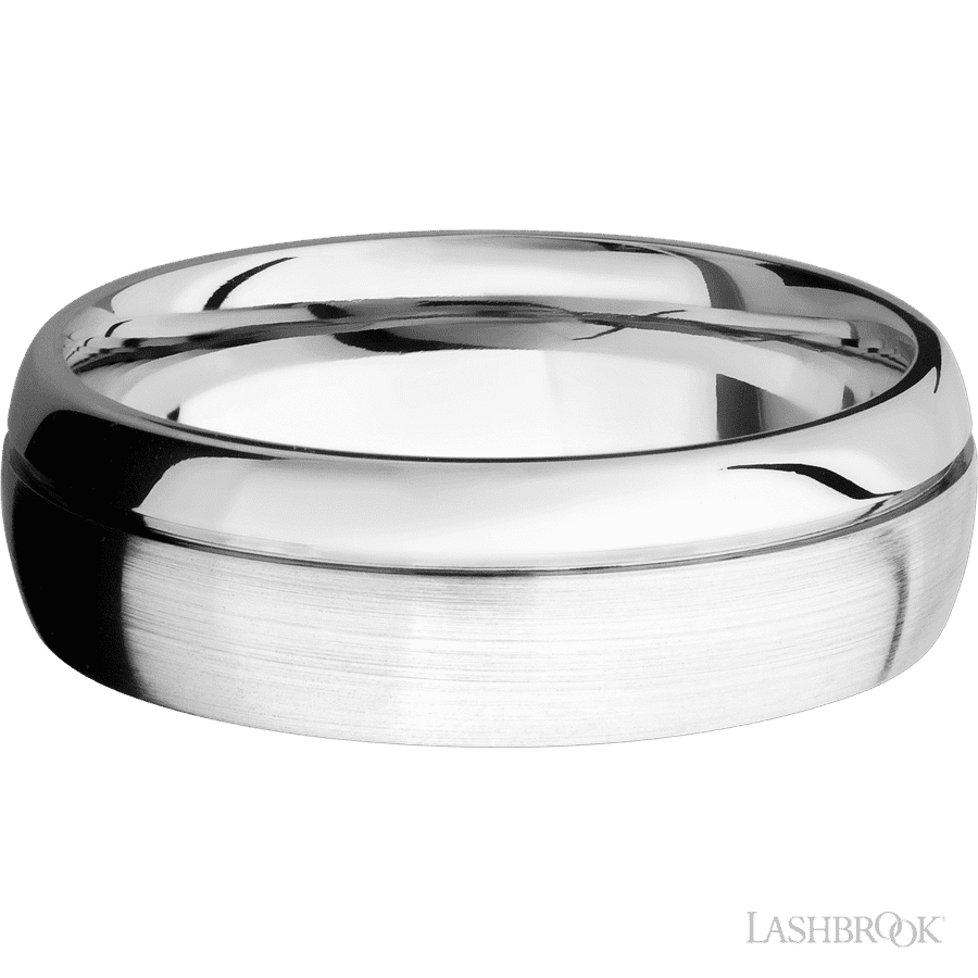 7 mm wide Domed with Off Center Accent Groove 14K White Gold band.