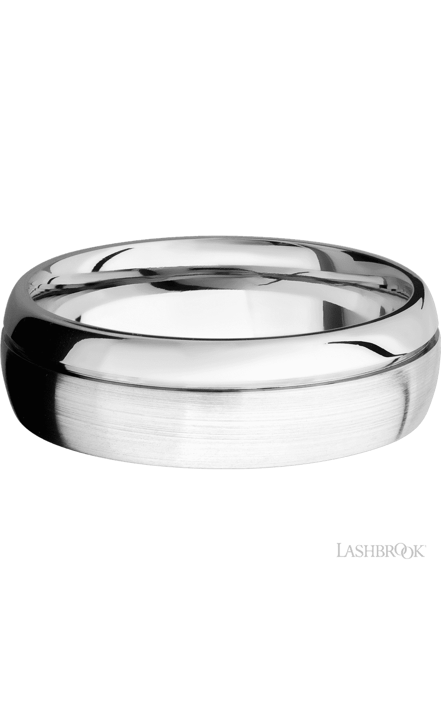 7 mm wide Domed with Off Center Accent Groove 14K White Gold band.