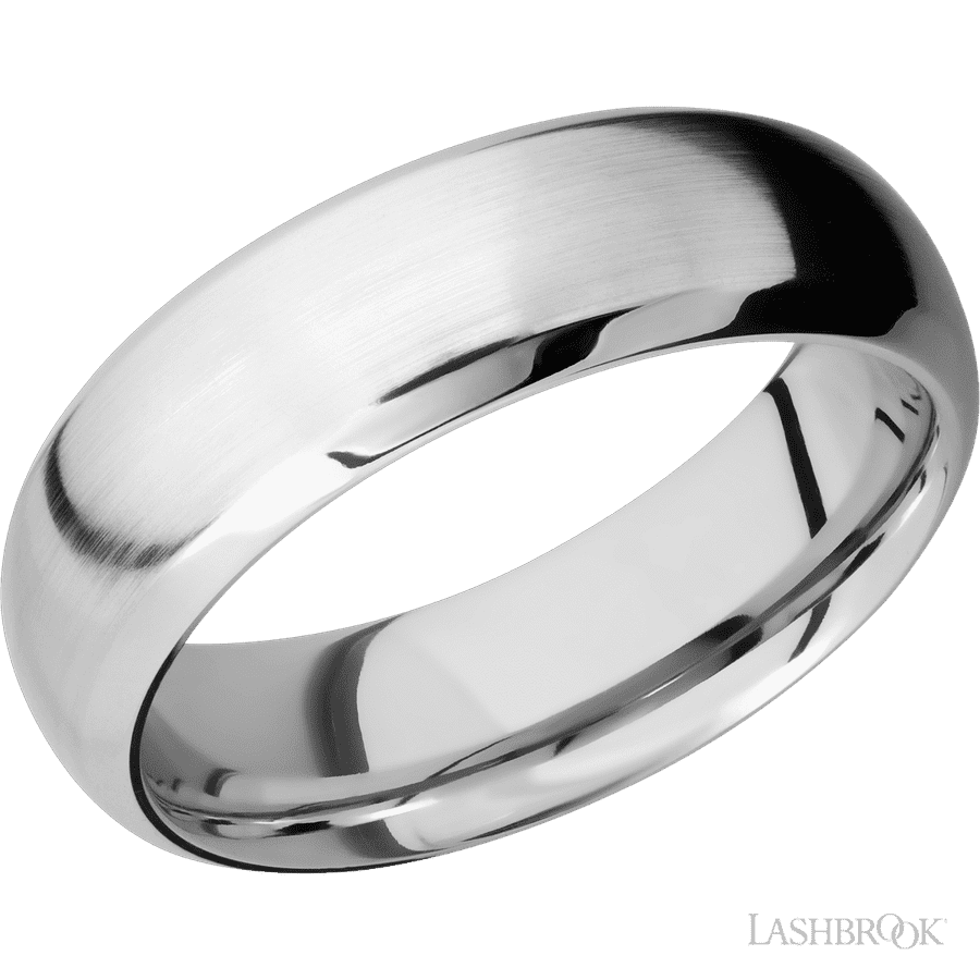 7 mm wide Domed Bevel 14K White Gold band.