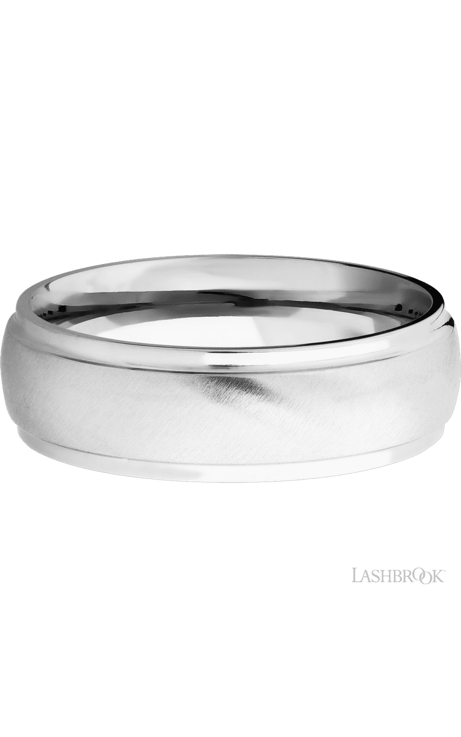 7 mm wide Domed Stepped Down Edges 14K White Gold band.